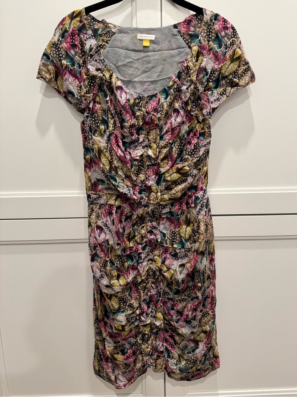 Leifsdottir Multicolor Feather-Print Ruffle Dress